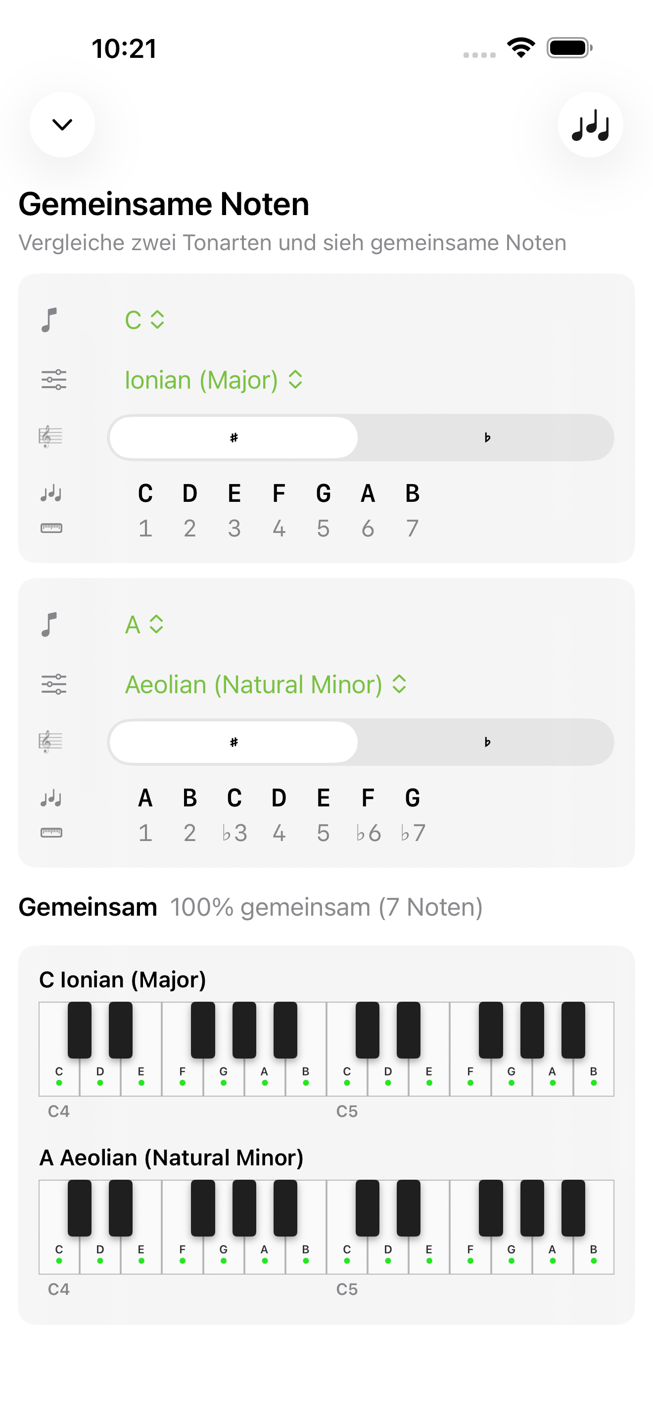 Gemeinsame-Töne-Bildschirm auf iPhone